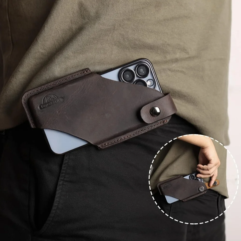 Topstache Leather Phone Holster/ Sheath with Belt Clip Loop, Magnetic Closure